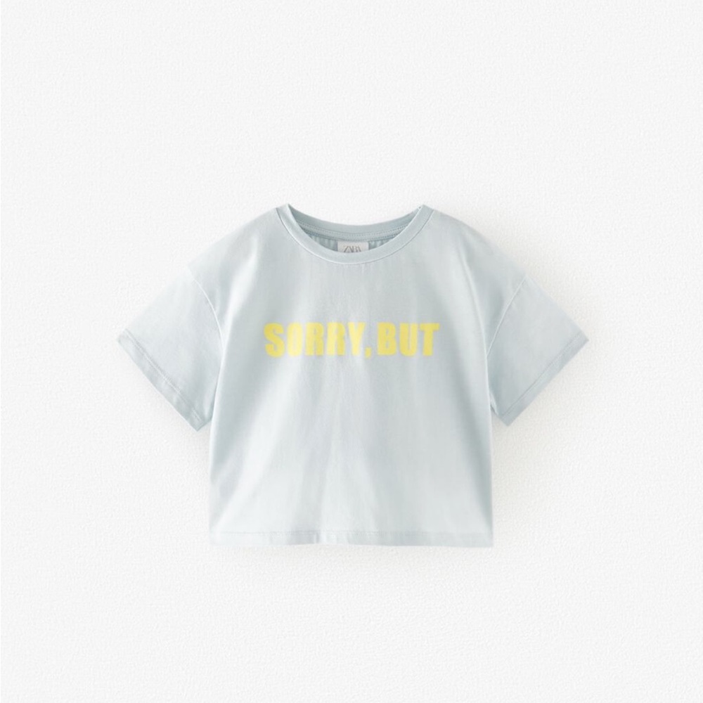 Zara Girls Light Blue Short Sleeve Texted Cropped Tee-Size 9